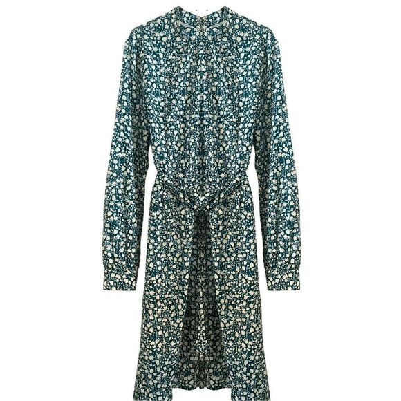 Like New Ruched Mock Neck White Floral Print Teal Midi Dress - Picture 1 of 11